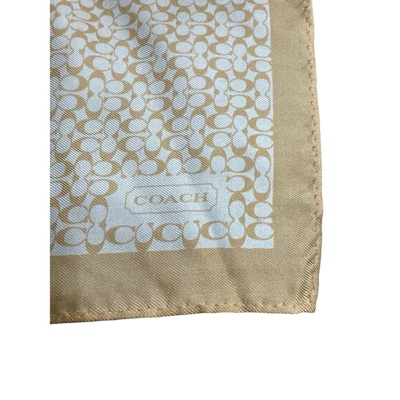 NEW COACH 100% SILK LOGO BEIGE GOLD 21 " SQUARE SCARF - Picture 2 of 5